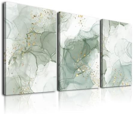 Green Wall Art Set of 3, Abstract Sage Green Wall Decor Living Room, Boho Green by TWNSWALLART