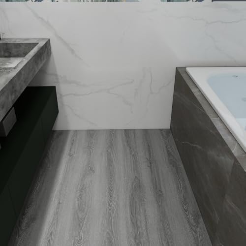 Wood Grain Peel and Stick Floor Tiles, 11.8" W × 394" L, Soft Gray - Image 5