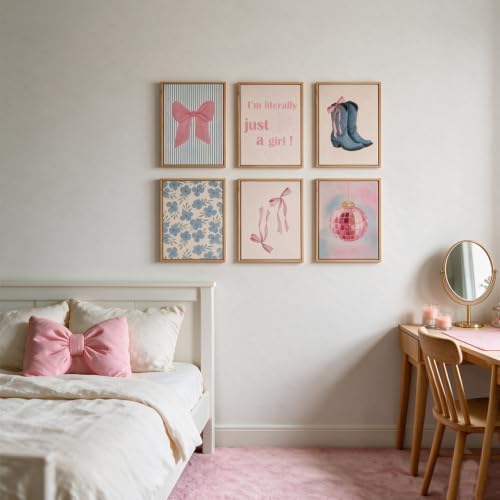 Kjarynax Blue Pink Preppy Poster Set of 6, Cute Coquette Bow Boots Wall Art - Image 6