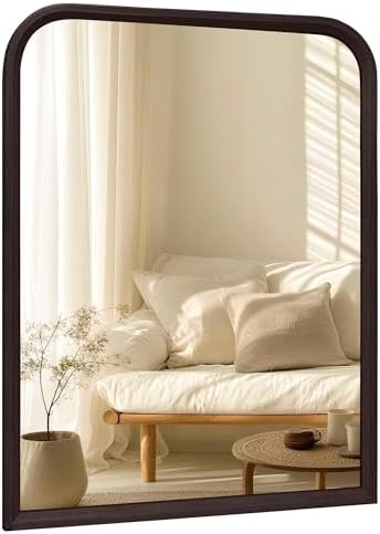 Arched Bathroom Mirror for Wall, 24 x 36 inch Vanity Dark Walnut Mirrors by Culer
