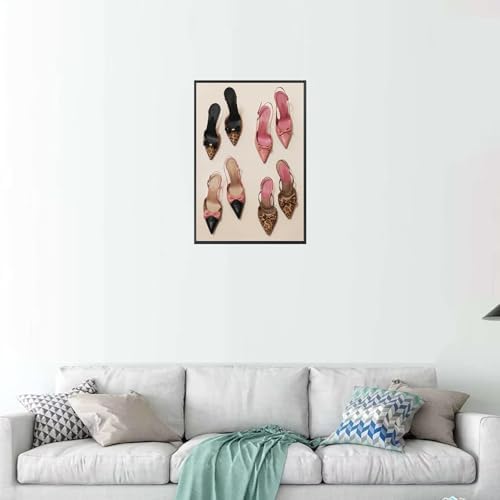 Pink Heel Leopard Posters Trendy Bow Leopard Heels Canvas Wall Art Coquettish - Image 5