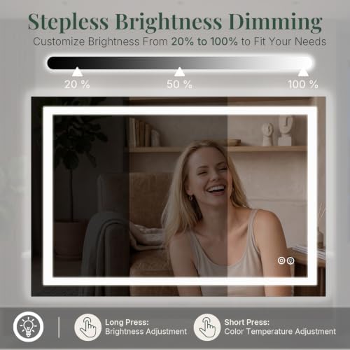 LED Bathroom Mirror with Lights, 48x36 Inch Wall Vanity Mirror - Image 4