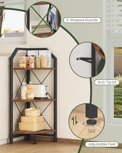 CHOEZON 3-Tier Corner Shelf, Industrial Corner Bookshelf, 35.4" Storage Stand - Image 4