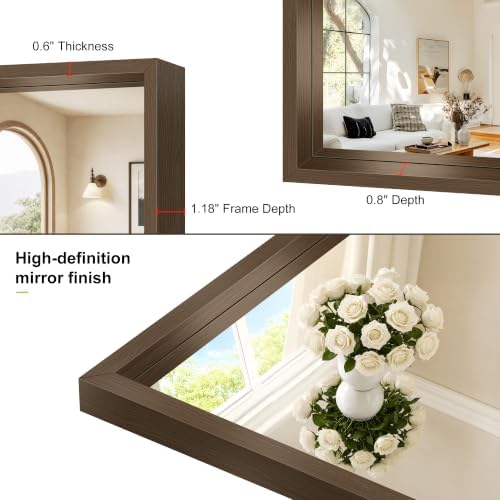 Bathroom Mirror, 18 x 24 inch Walnut Wood Grain Colored Aluminum Metal Frame - Image 6