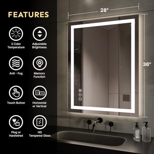 Kosmonia 28x36 Inch LED Bathroom Mirror - Image 2