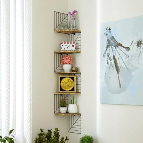Love-KANKEI Corner Wall Shelf 5 Tier, Solid Wood, Carbonized Black - Image 2