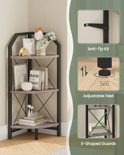CHOEZON 3-Tier Corner Shelf, Industrial Corner Bookshelf, 35.4" Storage Stand - Image 4