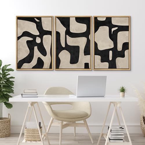MUDECOR Framed Canvas Print Wall Art Set Abstract Monochrome Shapes Nature - Image 4