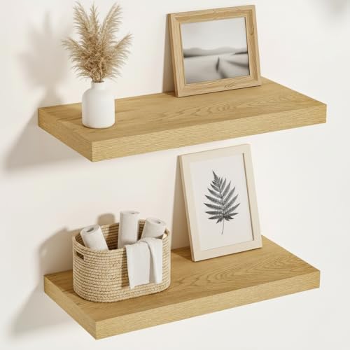 Vivelove 12 Inch Deep Floating Shelves 16 inch Long, Oak Shelf by VIVELOVE