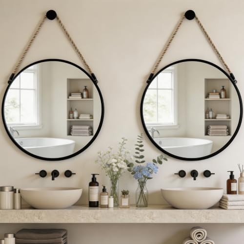 POZINO 15" Small Round Hanging Mirror, Circle Wall Mirror - Image 4