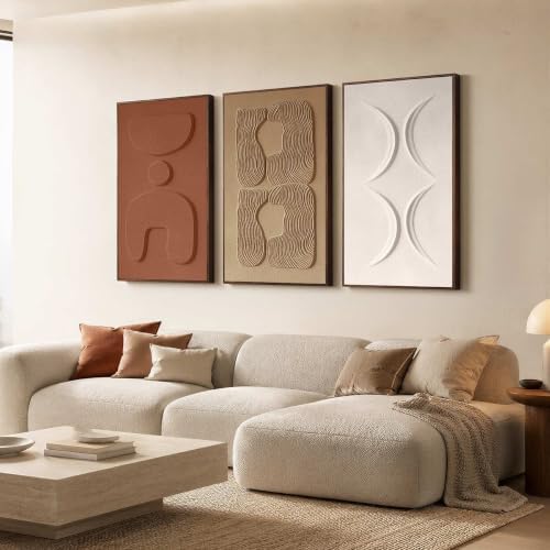 Thalasse Large 3D Textured Framed Abstract Wall Art Set of 3, Earth Tones by Thalasse%7C3DTactileWallArt