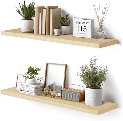 36x5.8x0.8in Floating Wall Shelves Rustic Solid Wood 2-Pack by ABSWHLM