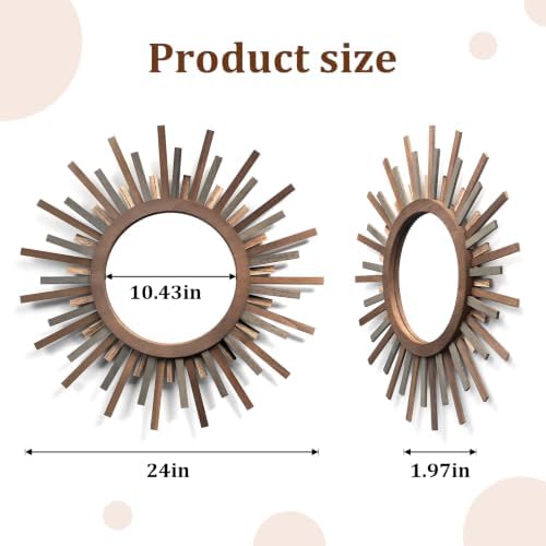 24 Inch Boho Sunburst Mirror, Decorative Rustic Farmhouse Wall Decor - Image 3