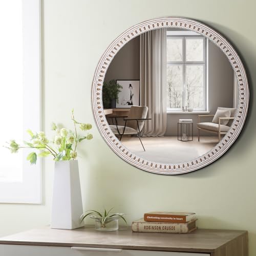 24 Inch Round Wood Mirror, Rustic Farmhouse Circle Mirrors - Image 4