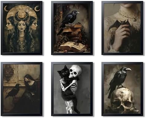 XYHYRA Vintage Gothic Wall Art Set of 6, Dark Academia Witchy Posters, by Unknown