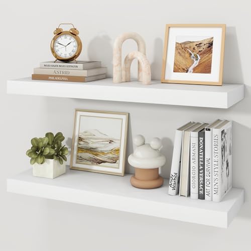 30" White Floating Shelves Wood Wall Shelf by Ornawit