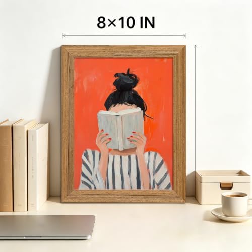 Abstract Framed Wall Art Reading Woman Canvas Print Bold Orange Wall Decor - Image 3