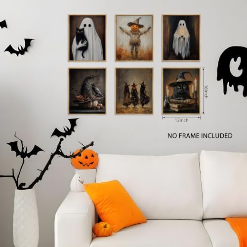HTTART Vintage Halloween Poster Wall Art Set of 6, Dark Academia Ghost Black - Image 3