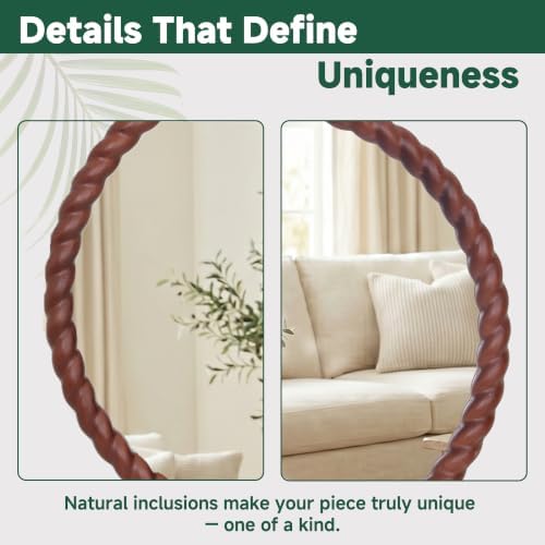 24"x24" Round Solid Wood Farmhouse Decorative Wall Mirror - Image 4