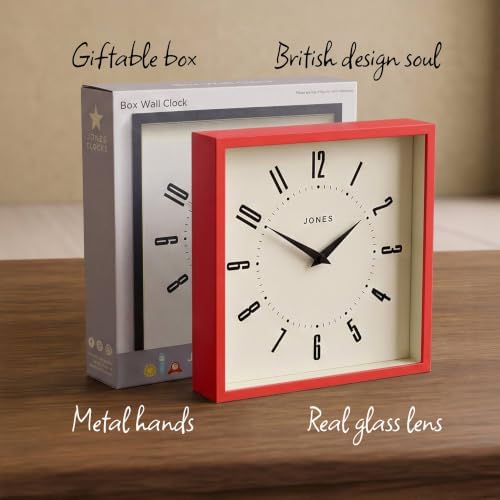 JONES CLOCKS® Box wall Clock | Retro Square Clock | 10" | Red | Easy to Read - Image 6