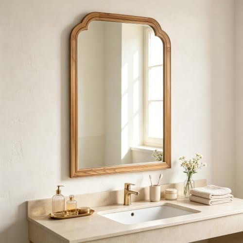 Wood Framed Bathroom Mirror for Wall 36"x24" Rustic Decorative Mirror by Ruomeng