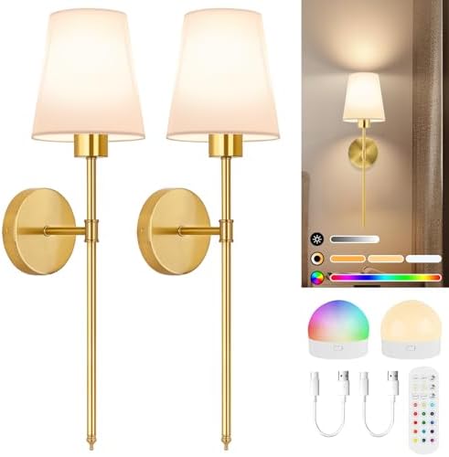 TISLYCO Battery Operated Wall Sconces Set of 2, 12 RGB Colors & 3 Color by TISLYCO