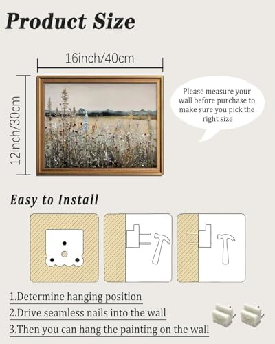KBKBART Gold Framed Canvas Wall Art, Landscape Wildflower Prints 12x16inch - Image 2