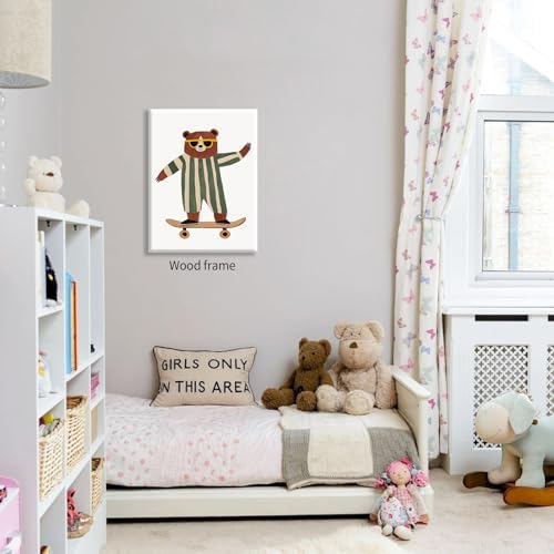Cool Skateboarding Bear Wall Art Funny Cute Animal Canvas Poster 12x16 inch - Image 6