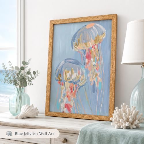 Framed Blue Jellyfish Canvas Wall Art, Nursery Ocean Animals Wall Decor - Image 3