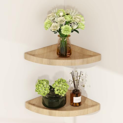 YMYNY Set of 2 Corner Shelf Wall Mount 12" Beech Wood Color HFS001R-2 by High-qualityhomefurnishing