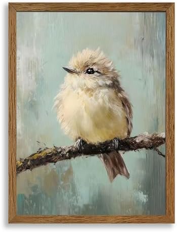 AVECCO Cute Funny Fluffy Bird on Branch Wall Art Canvas Framed 12x16 inch by Unknown