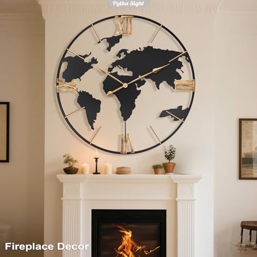 Pytha Sight 36 Inch Large Extra Metal Oversized Roman World Map Wall Clock - Image 4