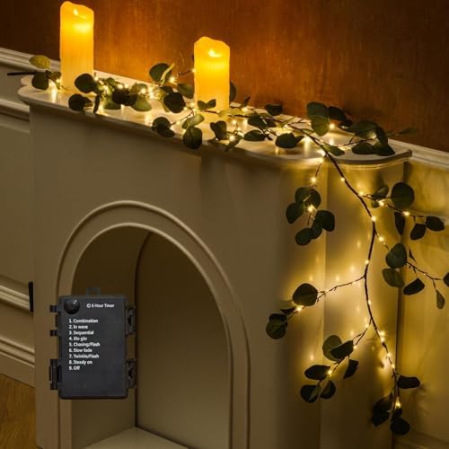 Lighted Artificial Eucalyptus Garland 6FT 96 LED by CAMANTU