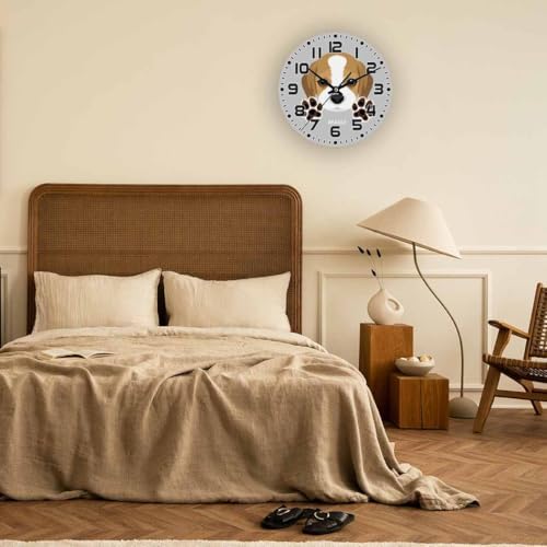 Dog Wall Clock 10 inch Round Dog Paw Silent Non Ticking Wood Wall Clocks - Image 5