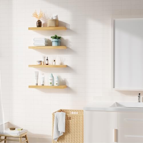 Bellsal Floating Shelves for Wall, Maple Wood Wall Shelf Set of 4, Living Room - Image 4