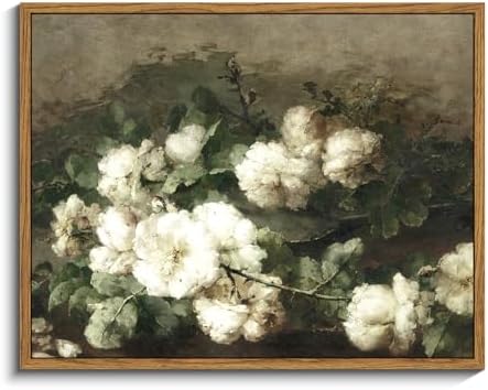 InSimSea Framed Canvas Wall Art Vintage Decor, Flower Prints Wall Art Room Wall by InSimSeaArt