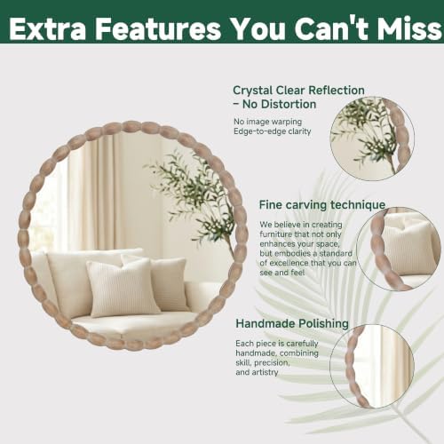 30"x30" Round Solid Wood Farmhouse Decorative Wall Mirror - Image 5