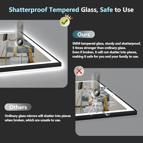 32x36 Black LED Bathroom Mirror, Backlit & Front Lit Lighted Mirror - Image 6