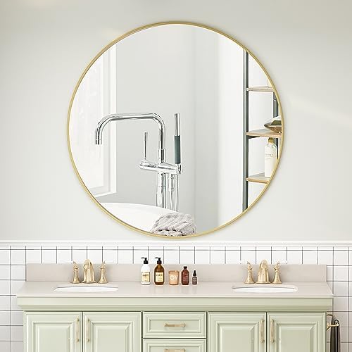 HARRITPURE Round Mirror 42 Gold Wall Mounted Circle Mirrors by HARRITPUREHome