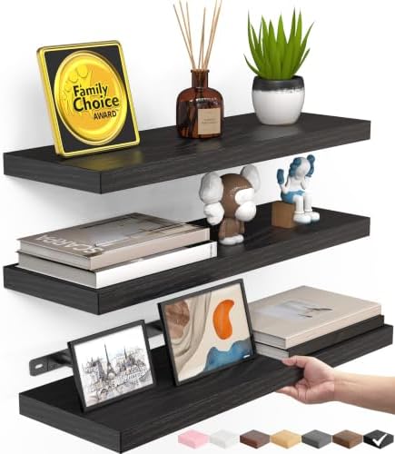 BAYKA Black Floating Shelves 15.7in, Wall Mount Rustic Wood Shelf by Bayka