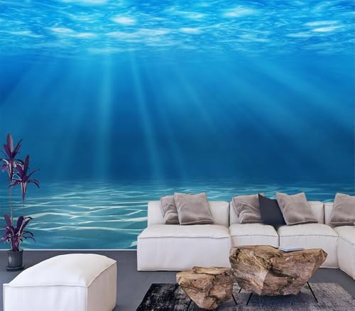 Serene Deep Blue Underwater Sunlight Wallpaper Peel Stick by Cliouar