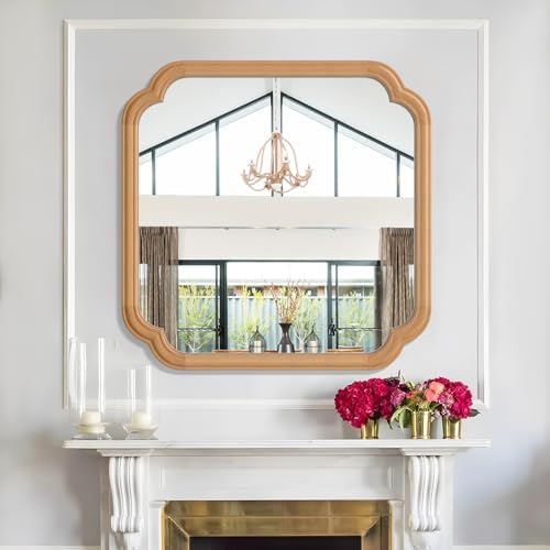 Ferytane Square Natural Wood Mirror 24X24 Inch, Wood Mirror - Image 4