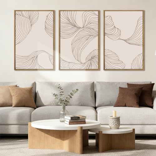BINCUE Framed Neutral Beige Wall Art Modern Abstract Art Decor Minimalist by BINCUE