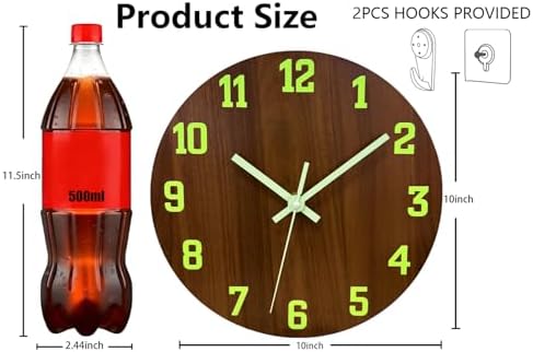 Glow in The Dark Wall Clock, 10 Inch Wooden Modern Wall Clocks - Image 3