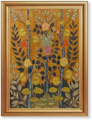 EJPFOGV Art Nouveau Botanical Framed Wall Art on Orange Background 12x16 in by FramedCanvasWallArt