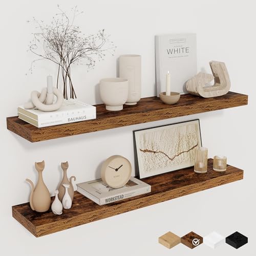 32Inch Floating Shelves for Wall 2 Pack Wood Shelves for Kitchen, Bedroom Wall by FunMemories