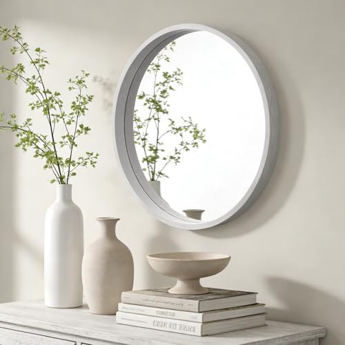 WallBeyond 24 Inch Round Wood Mirror, Circle Wooden Frame Wall Mirror - Image 2
