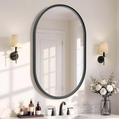 USHOWER Black Oval Mirror 24x36 Inch, Oval Bathroom Mirror by USHOWER