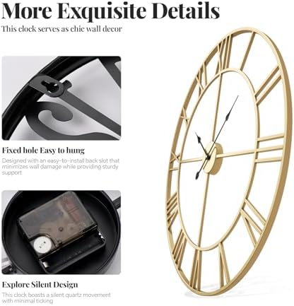 Cuspin Large Gold Wall Clock 36 Inch Decorative Wall Clocks - Image 5