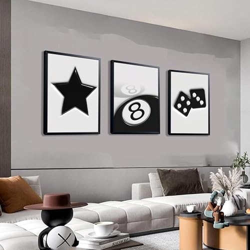 Black And White Wall Art Set of 3, Vintage Y2k Dice 8 Ball Canvas Prints - Image 6